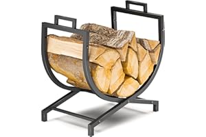 TUSEASY Firewood Rack Indoor & Outdoor, Heavy-Duty Rustproof Metal Wood Rack & Log Holder for Fireplace, Hearth, Patio, Fire Pit – Powder-Coated Steel Wood Storage Rack Stand, 22″ Small Size