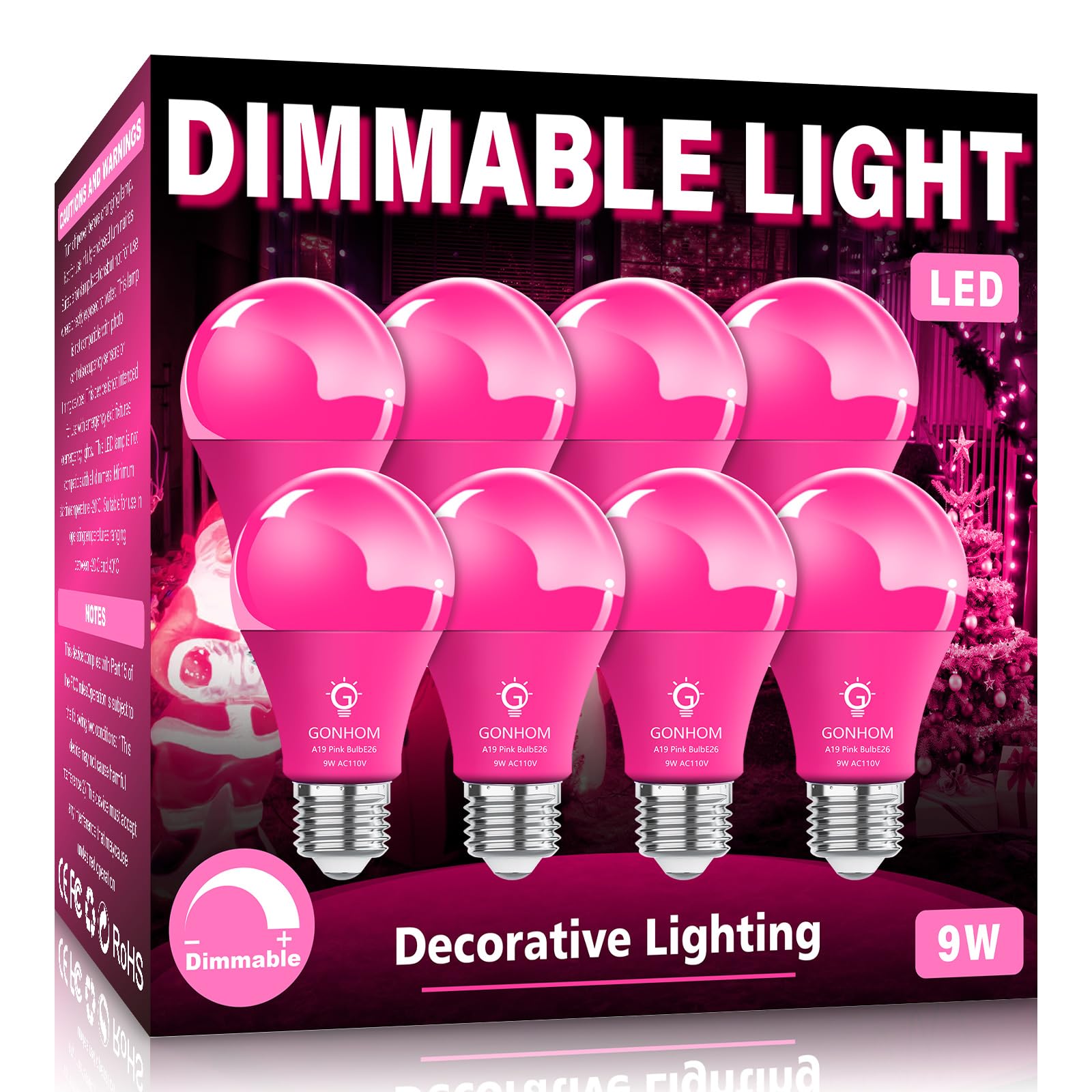 Gonhom 8 Pack A19 LED Pink Light Bulb,9 Watt Pink
