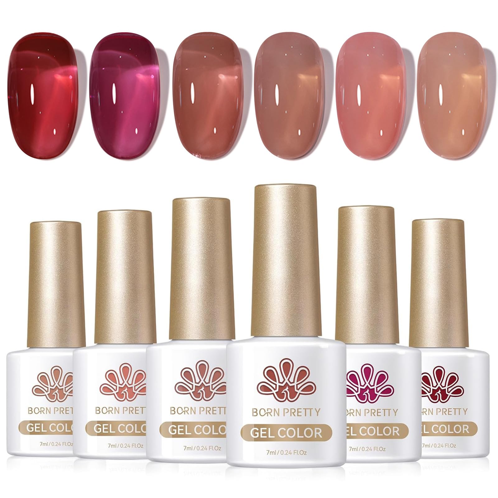 Born Pretty Jelly Burgundy Gel Nail Polish Fall Winter Jelly Wine Gel Polish Translucent Gel Polish Brown Purple Red Nude Colors Sheer Gel Polish Set Nail Art Varnish Manicure 6PCS