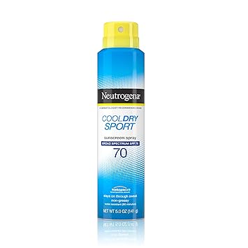 Neutrogena CoolDry Sport Sunscreen Spray, with Broad Spectrum SPF 70 UVA/UVB Protection, Sweat- & Water-Resistant, PABA-Free with a Lightweight, Oil-Free Formula, 5 oz (Pack of 3)
