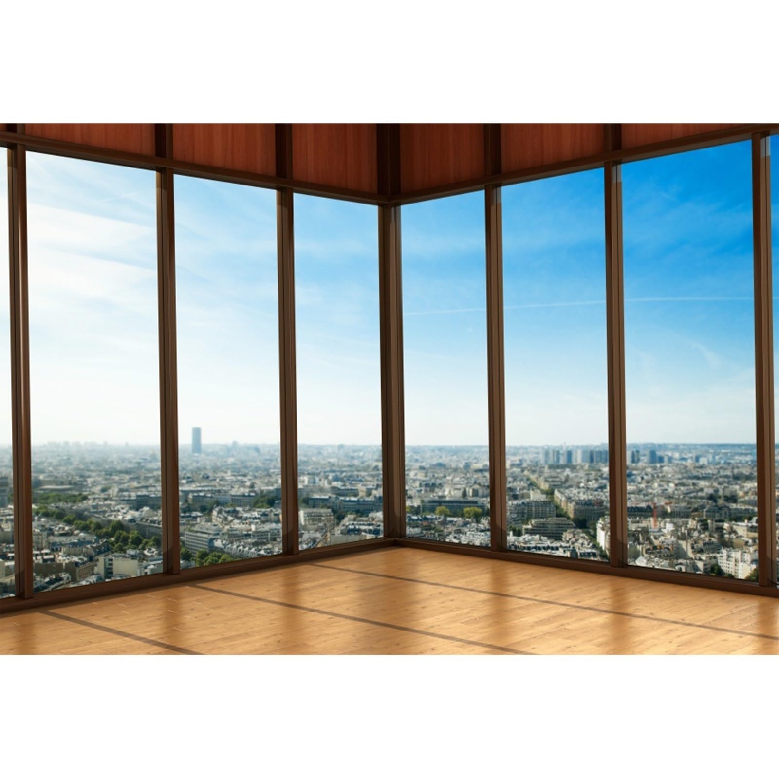 YongFoto 3x2m Interior Office Room Backdrop New York Cityscape Backdrops for Photography Skyscraper French Window Shabby Wood Floor Vinyl Photo Background Kids Adults Portraits Studio Props