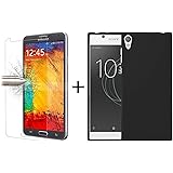 TBOC Pack: Funda de Gel TPU Negra + Protector Pantalla Vidrio Templado para Sony Xperia L1 G3311 G3313 G3312 [5.5 Pulgadas]. Silicona Ultrafina Flexible. Resistente a Golpes Caídas Arañazos