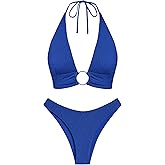 ZAFUL O Ring Halter Bikini Sets for Women High Cut Swimsuits Trendy 2 Piece Bathing Suits