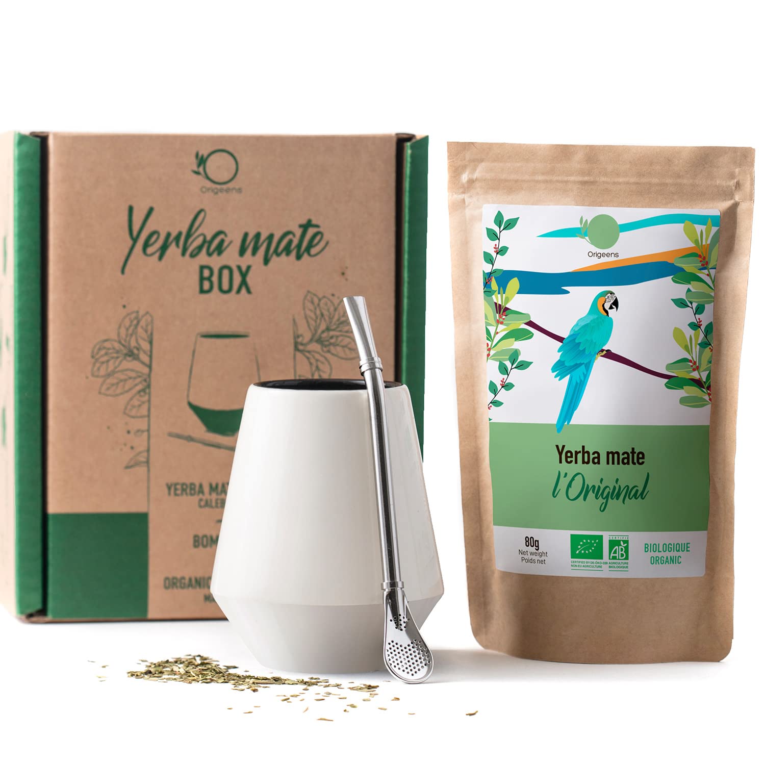 ORIGEENS YERBA MATE CUP - Yerba Mate Set with Handcrafted Mate Cup (Portugal), Bombilla and Organic Yerba Mate Tea - Gift Set