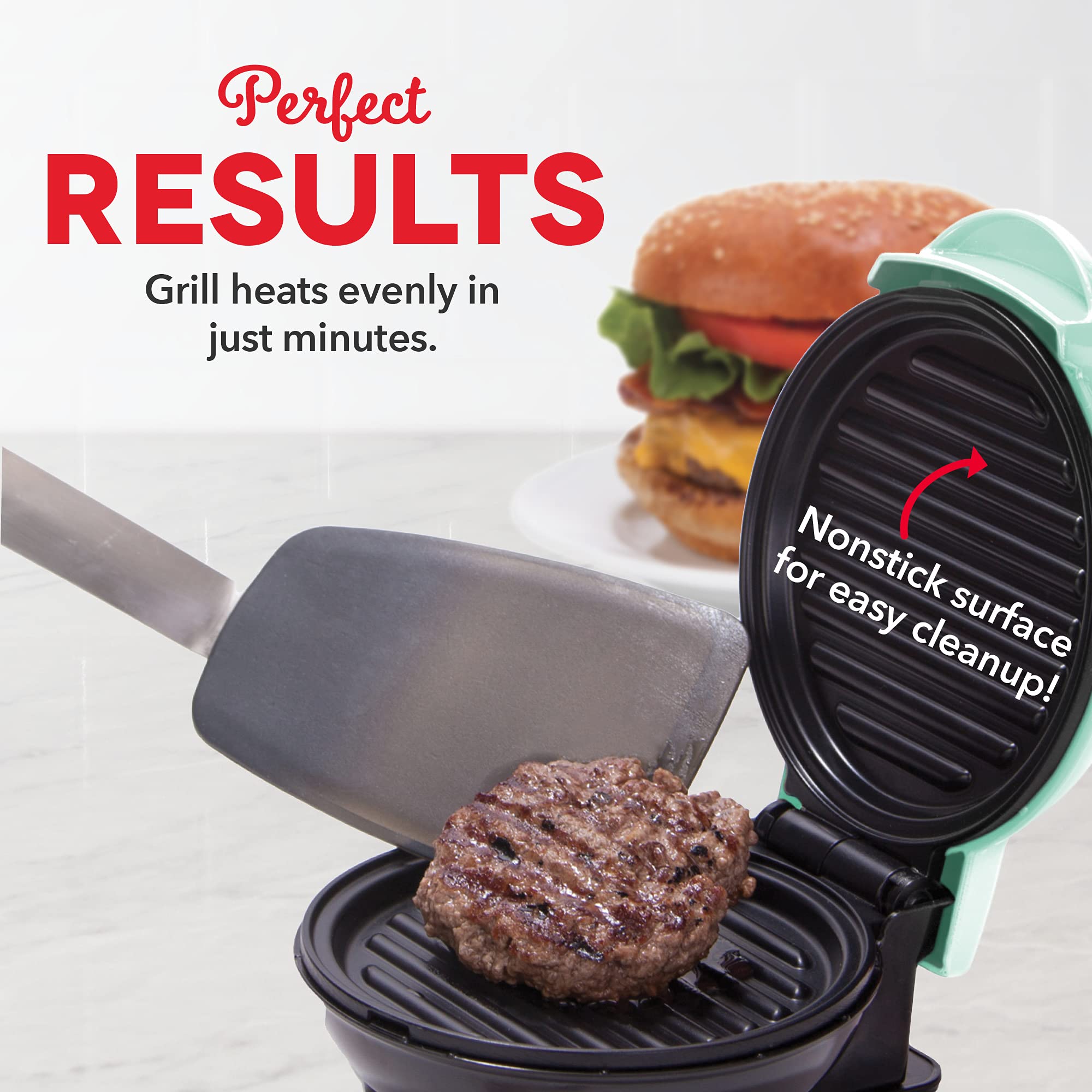 Dash Mini Maker Portable Grill Machine + Panini Press for Gourmet Burgers, Sandwiches, Chicken + Other On the Go Breakfast, Lunch, or Snacks with Recipe Guide - Aqua