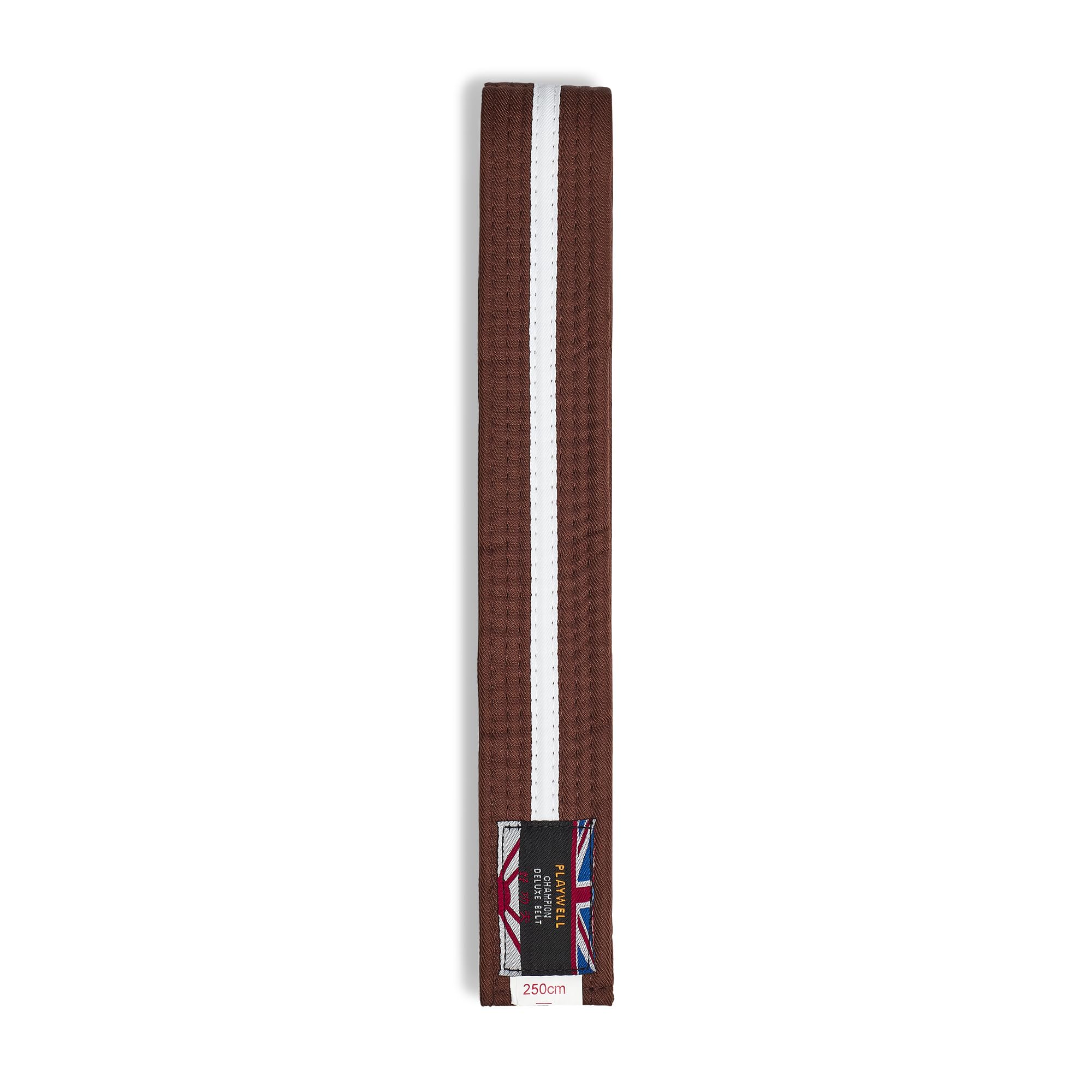Playwell Martial Arts Cotton Coloured Belt With White Stripe Grading Belt - (Karate, Judo Taekwondo) (Brown Belt With White Stripe, 280cm)