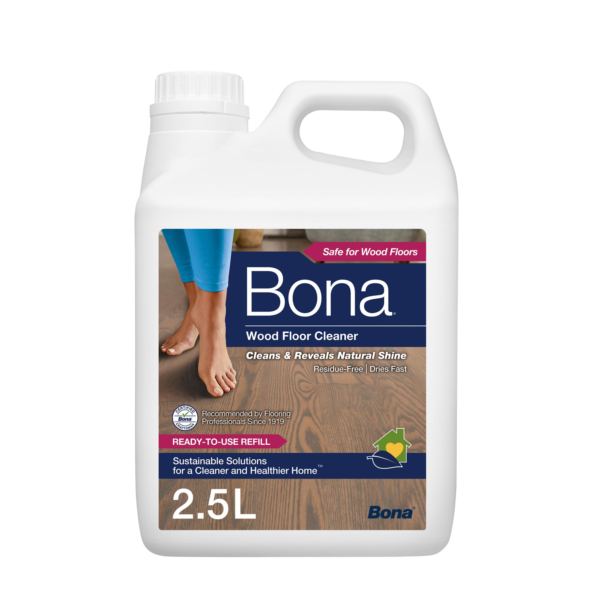 Bona Wood Floor Cleaner Liquid, for Varnished or Hard-Waxed Wood Floors, 2.5 Litre Refill