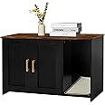 Dwanton Litter Box Enclosure, Cat Litter Box Furniture Hidden, with Scratching Mat, Wooden Cat Washroom Indoor, Fit Most of Litter Box, 31.5" L x 19.7" W x 21.7" H, Black+Rustic Brown