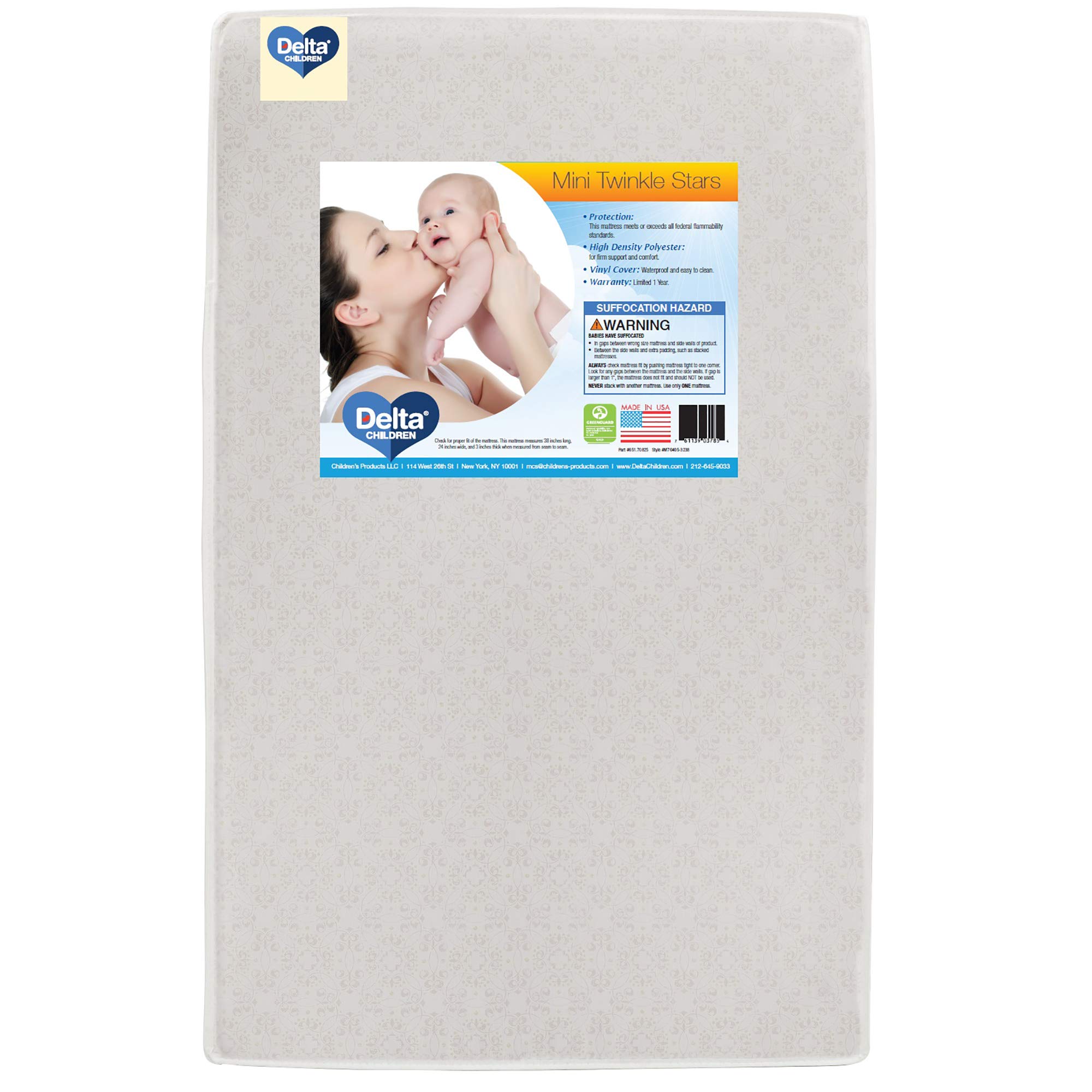 Delta Children Twinkle Stars 3-Inch Mini/Portable Crib Mattress