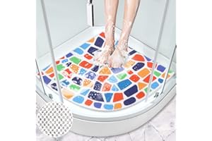 Corner Shower Mat, Non Slip Bath Mat, Loofah Shower Stall Mats for Walk-in Shower, 24 x 24 Inches Shower Floor Mat with Drain