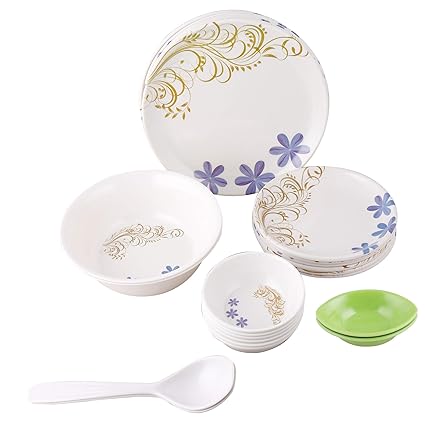 Golden Fish Unbreakable Plastic & Microwave Safe Dinner Set (24 Pcs.) (GF-16-Multi)