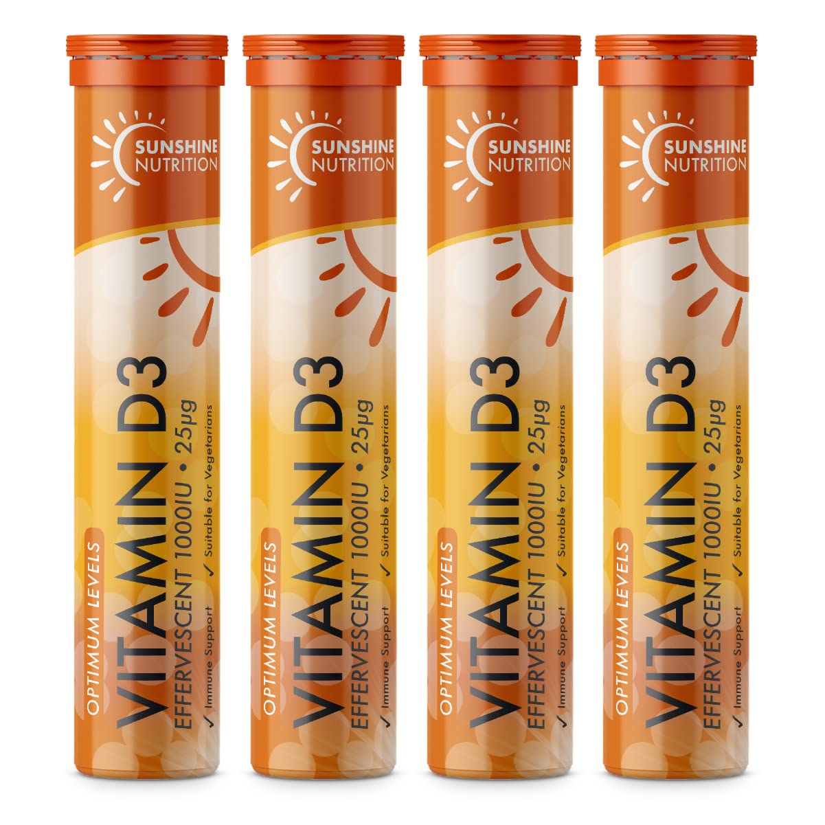 Vitamin D Effervescent Tablets - Dissolvable High Strength Vitamin D3-20 Vitamins Per Tube (4 Pack) from Sunshine Nutrition Brand