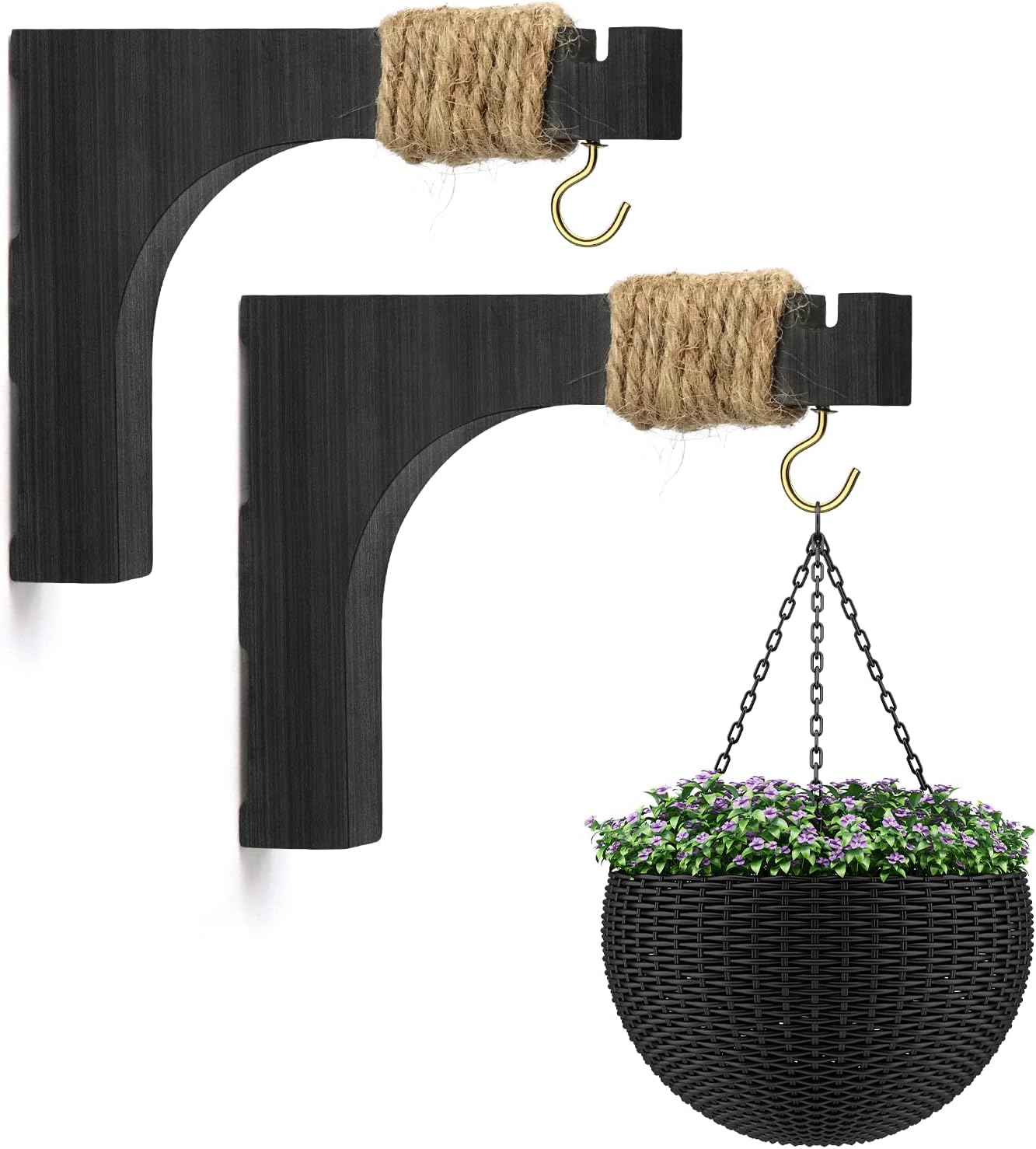 Outdoor Hanging Brackets - FTUREERA Plant Hanger, Wall Planters for Indoor Plants, Wooden Wall Mounted Hanging Plant Hooks for Pots, Wind Chime, Flower Bracket, Lanterns, Patio Garden Decoration-2 Pack