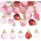 Beadthoven 20Pcs Peach Glass Crystal Charms Colorful 3D Peach Charms Bulk Mini Cute Fruit Dangle Charms Pendants with Golden Alloy Finding for DIY Crafts Jewelry Making Necklace Earring Bracelet