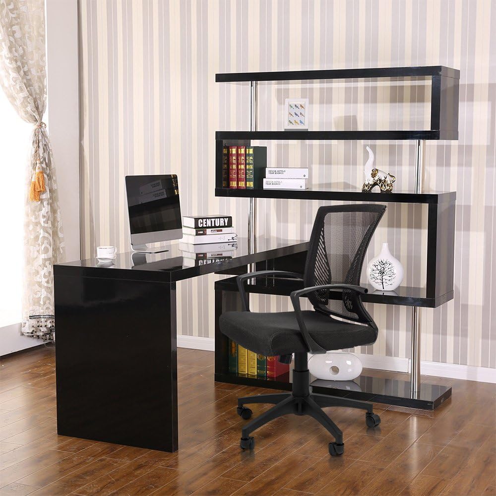 Furmax Office Mid Back Swivel Lumbar Support Desk, Computer Ergonomic Mesh Chair with Armrest (Black): Furniture & Decor