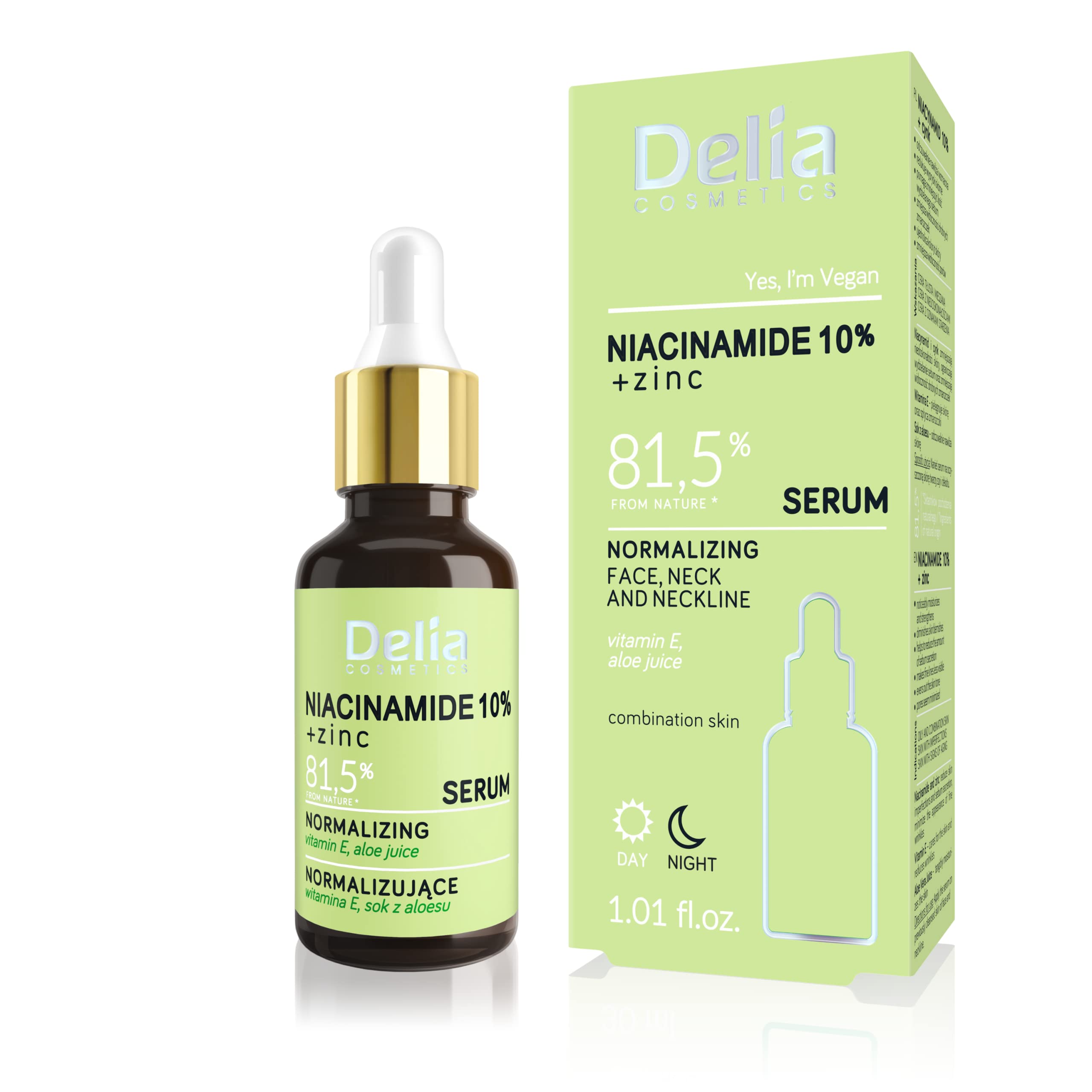 Delia Cosmetics - Normalising Serum - Niacynamide 10% + Zinc - Combination Skin with Imperfections - Reduced Blemishes. Normalise Sebum Production. Minimises Pores - Vegan - 30ml