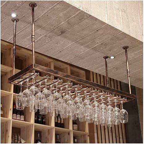 Amazon Com Ceiling Wine Rack Hanging Glass Wine Glass Holder Upside Down Red Wine Rack Iron Ceiling Decoration Shelf For Bars Restaurants Kitchens Home Cabinet Stemware Holder Black Bronze Home Kitchen