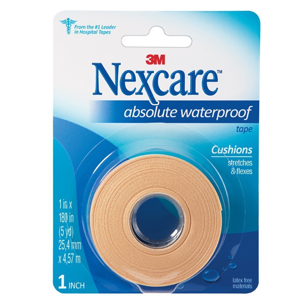 Nexcare Absolute Waterproof First Aid Tape, Breathable, Hypoallergenic, 1-Inch x 5-Yard Roll (Pack of 6)