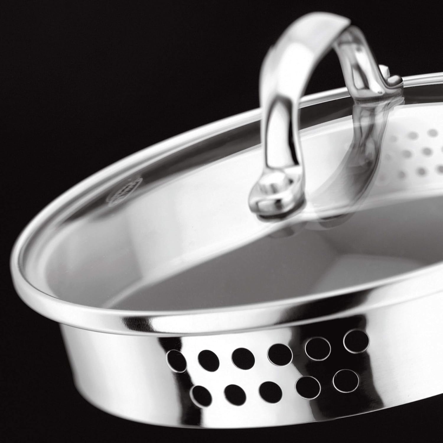 Stellar Profile Set of 3 Stainless Steel Draining Pans 16cm, 18cm x 20cm Saucepans with Large Lip and Strainer Lids, Induction Ready - Image 5