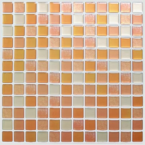 Amazon Remecle キッチンタイル シール モザイクタイル 簡単に貼れる 24cmx24cm 4枚セット ウォールステッカー 耐熱 アルミニウムフィルム ガラスオレンジ Takumu Tiles10t4 壁紙