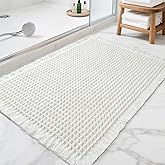 Lunofox Waffle Bathroom Rugs, Super Absorbent Boho Bath Mats, Non-Slip Shower Mats for Bathroom Floor and Tub, Ultra Soft Waffle Weave Runner Mat, Quick Dry, Cream, 17x24 Inch