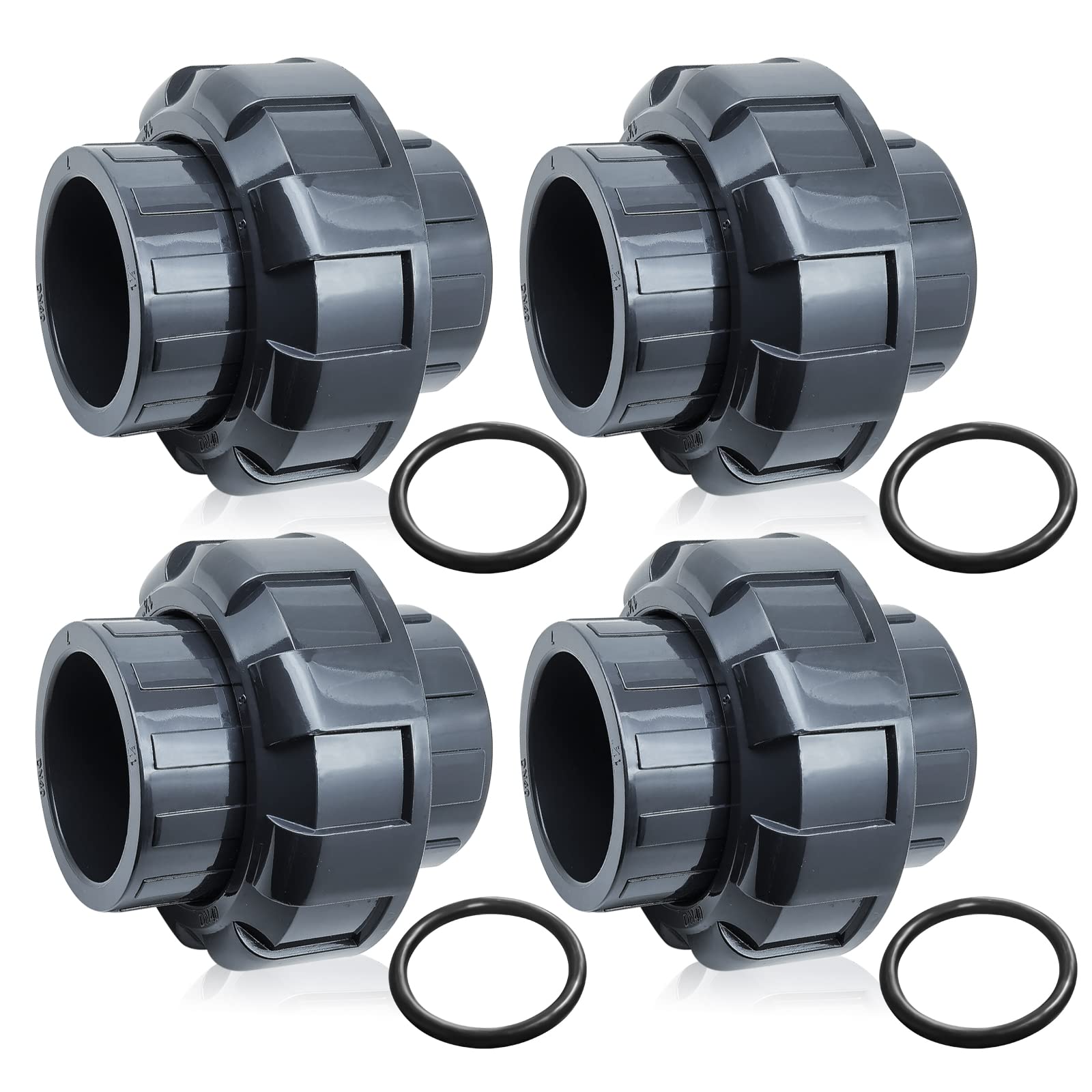 Photo 1 of Pvc Union Fitting, 4Pcs 1inch Slip Union Coupling Adapter, Schedule 80, EPDM O-ring, Socket x Socket, Grey