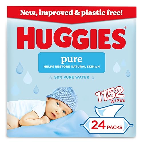 Huggies Pure Plastic Free Baby Wipes – 99% Water Wet Wipes, Fragrance Free, Hypoallergenic, better cleaning, soft and gentle on babies' delicate skinn – Pack of 24 (1152 Wipes)
