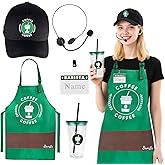 Kyson Barista Costume Set 5Pcs Coffee Maker Outfit Aprons and Cap Café Shop Attendant Uniforms for Men Women Halloween