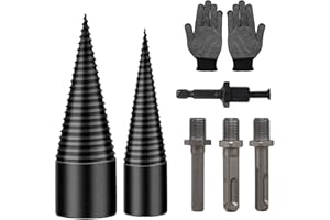 HOXXU Wood Splitter Drill Bit 42mm + 32mm with Anti-Slip Gloves and 4 Drilling Handles, Log Splitter Drill Bit Kindling Splitter for Wood Splitting Drill Bit Heavy Duty Firewood Splitter Drill Bit