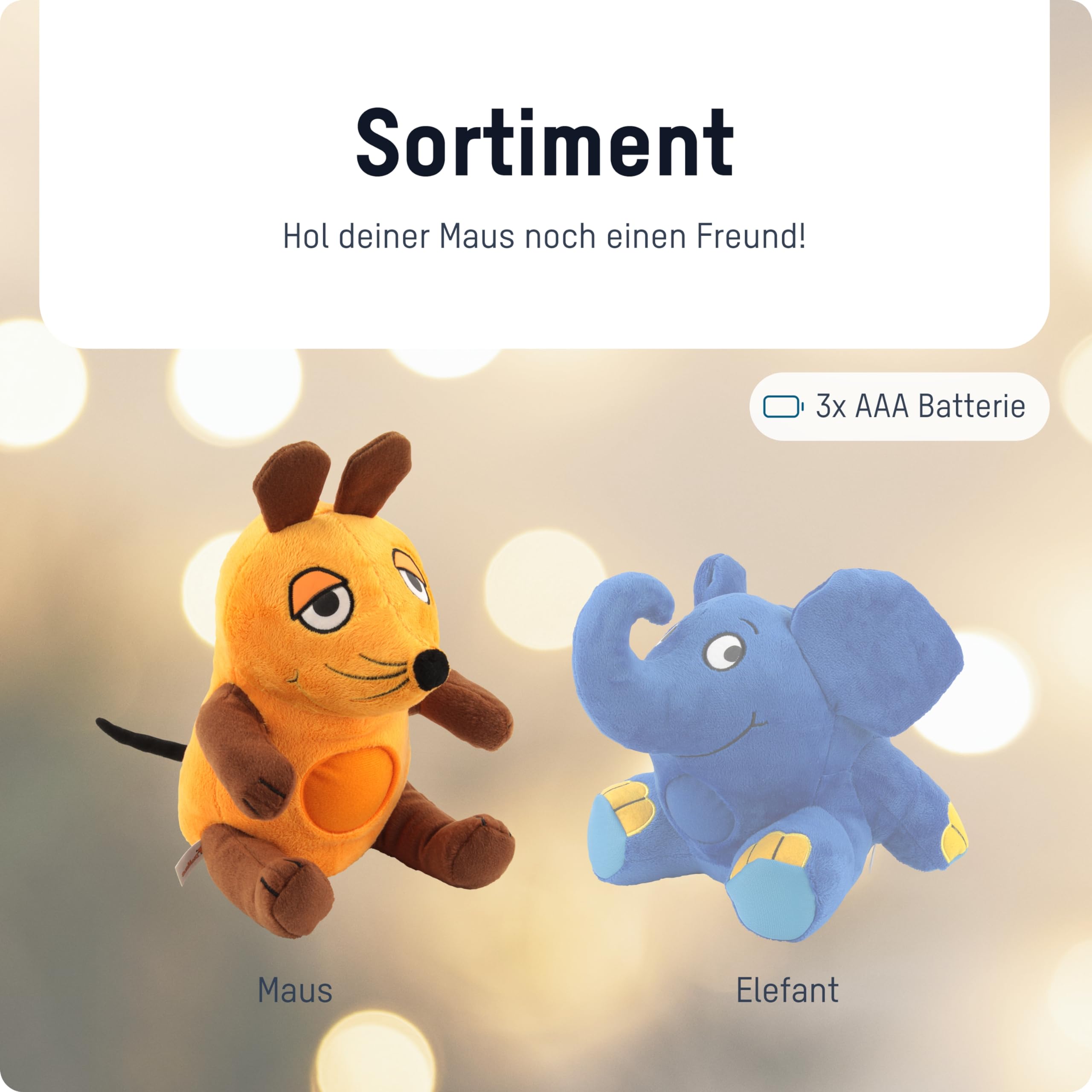 ANSMANN Kuscheltier mit LED Nachtlicht „Die Maus“ von der TV Sendung mit der Maus - Einschlafhilfe zum Kuscheln mit Musik Funktion - Kuschelweiches 2 in 1 Plüschtier für Kinderzimmer 2
