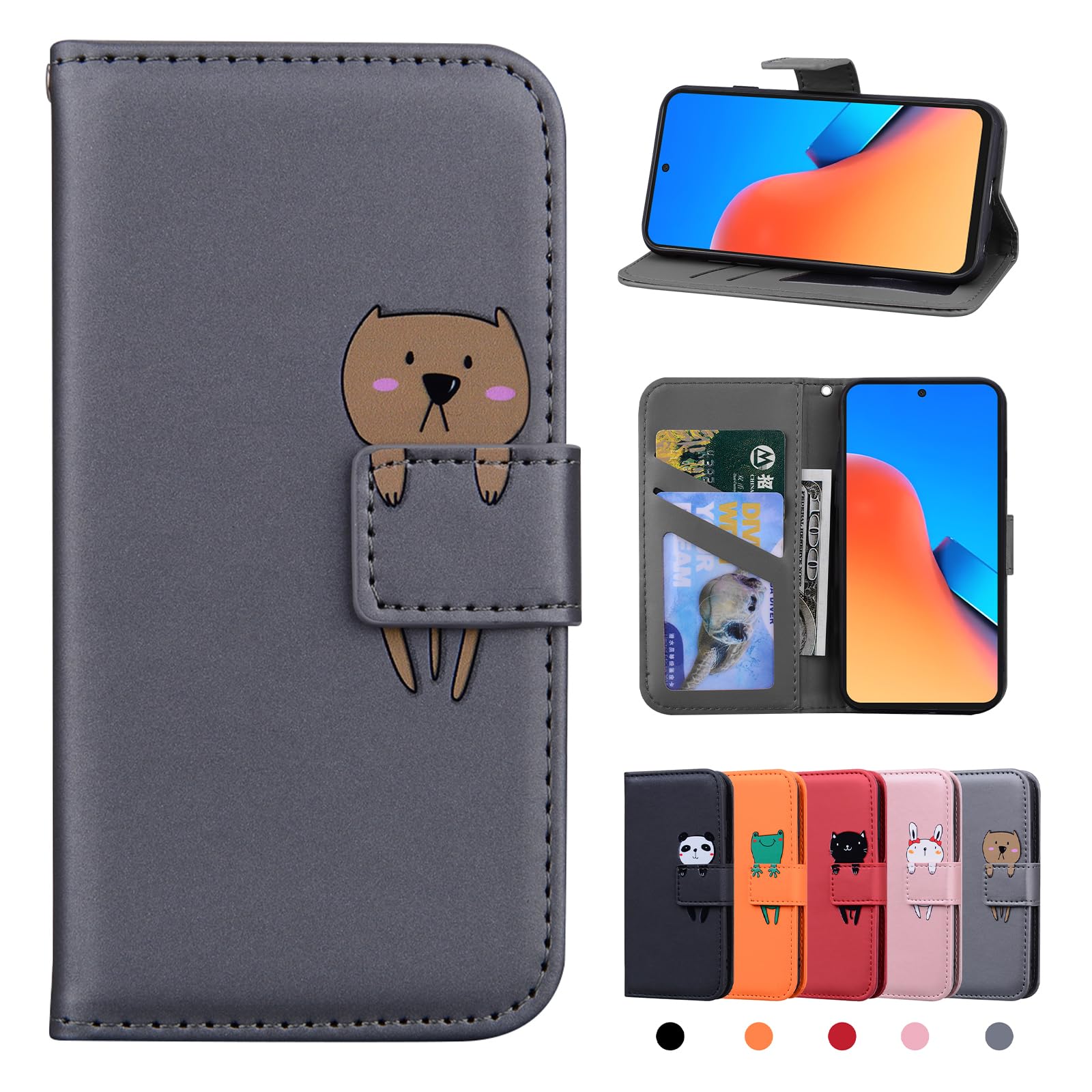 Rostsant Xiaomi Redmi 12 Case Cute Animal Pattern PU Leather Wallet Redmi 12 4G Folio Flip Cover Stand Magnetic Closure Phone Case for Xiaomi Redmi 12 - Gray Bear — image 1