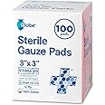 Globe 3'' x 3'' Advanced Sterile Gauze Pads, 100-Pack Individually Packed - 12-Ply Cotton for Wound Care Dressing, Highly Absorbent Bandages for Home & Emergency Use - Travel & First Aid Kit Essential