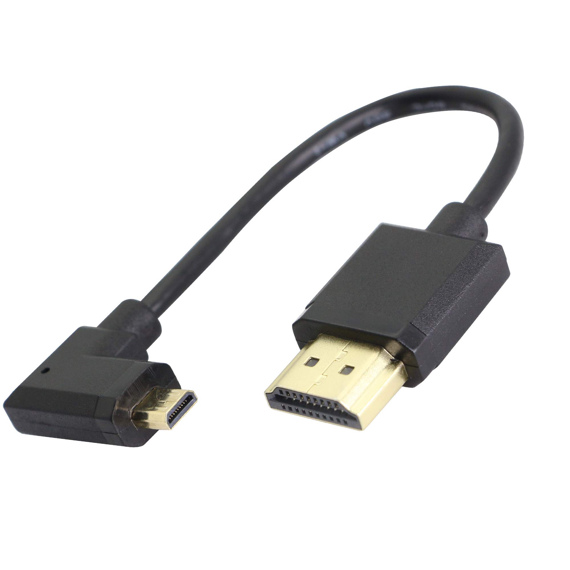 GINTOOYUN 90 Degree 15cm Micro HDMI Male to HDMI Male Cable Adapter Connector 4K 60Hz Ethernet HDMI Type D to Type A 3D Audio Return for Cameras