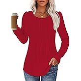 GKBK Women Long Sleeve Shirts Fall Tops Dressy Pleated Scooped Neck Tunic Tops for Leggings S-3XL