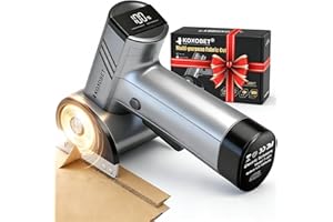 KOXOBET Cordless Electric Scissors: 4.2V Powerful Rechargeable Cardboard Box Cutter, with LED Display, Brushless Motor, Tungsten Steel 3 Blades, Electric Chop Saw for Fabric, Cardboard, Leather, Carpet Silver