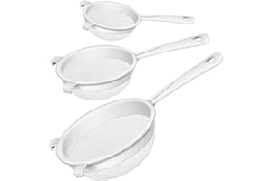 SKYLEY 3 Pcs Plastic Nylon Mesh Strainer Colander with Handle Double Ear Fine Food Mesh Strainer Flour Sifter for Baking Kitchen Strainer Kefir Tea Juice Pasta Strainer (3 Inch, 5 Inch, 7 Inch)