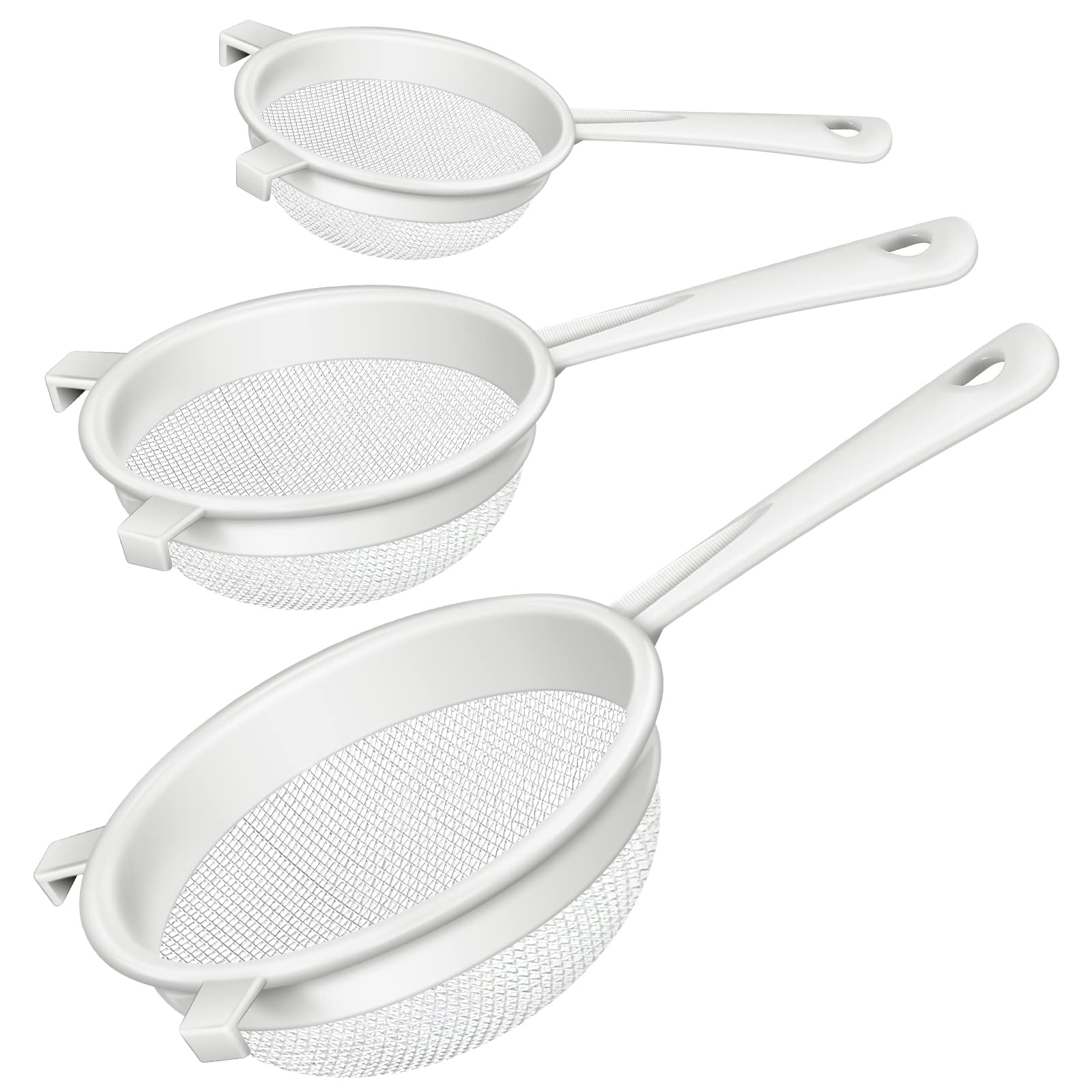 Photo 1 of 3 Pcs Plastic Nylon Mesh Strainer Colander with Handle Double Ear Fine Food Mesh Strainer Flour Sifter for Baking Kitchen Colander Sifter Kefir Tea Juice Pasta(3 Inch, 5 Inch, 7 Inch)