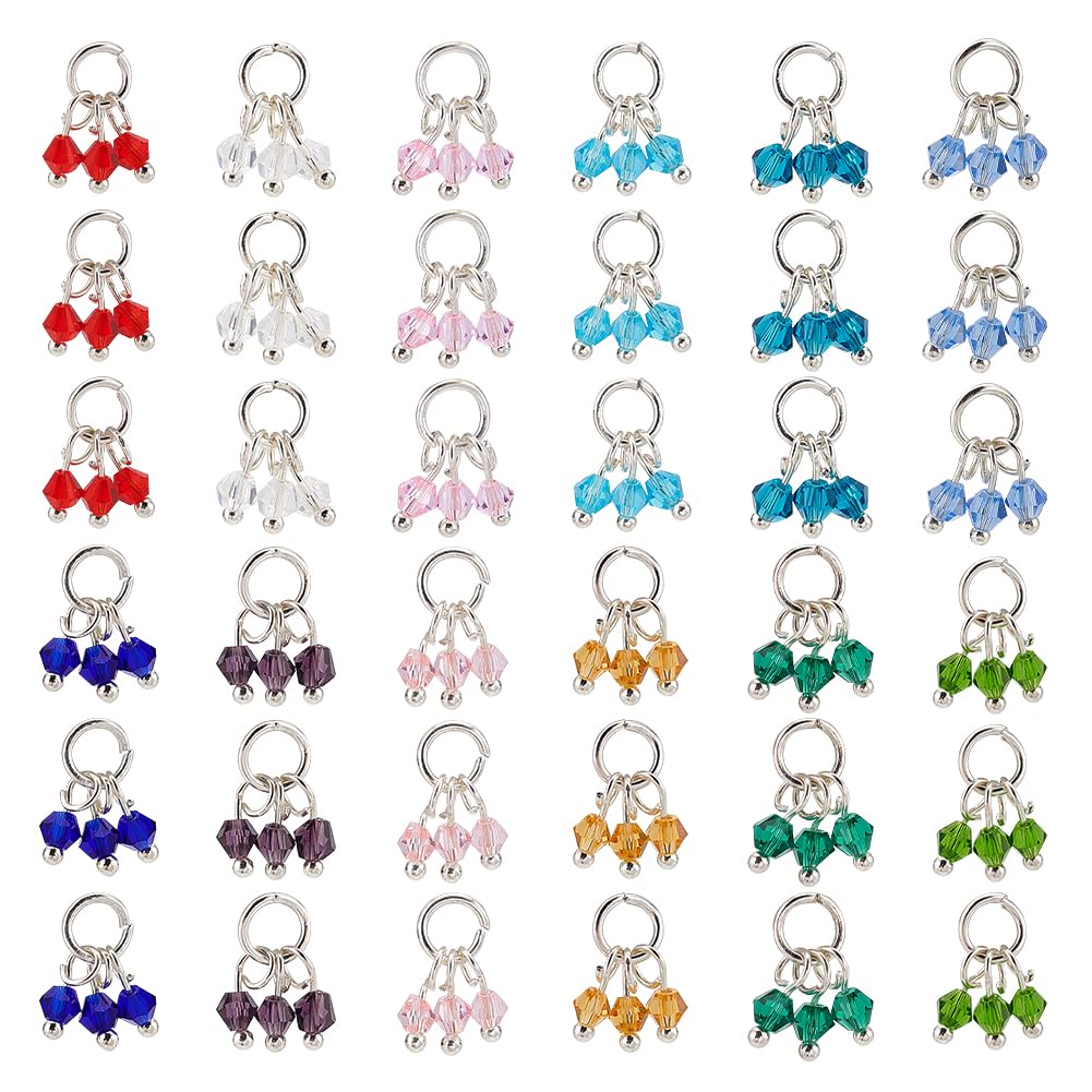 NBEADS 48 Pcs 12 colors Crystal Birthstone Beads Charms, Glass Gemstone Beads Pendant Crystal Charms Connectors for Jewelry Necklace Bracelet Earring Making