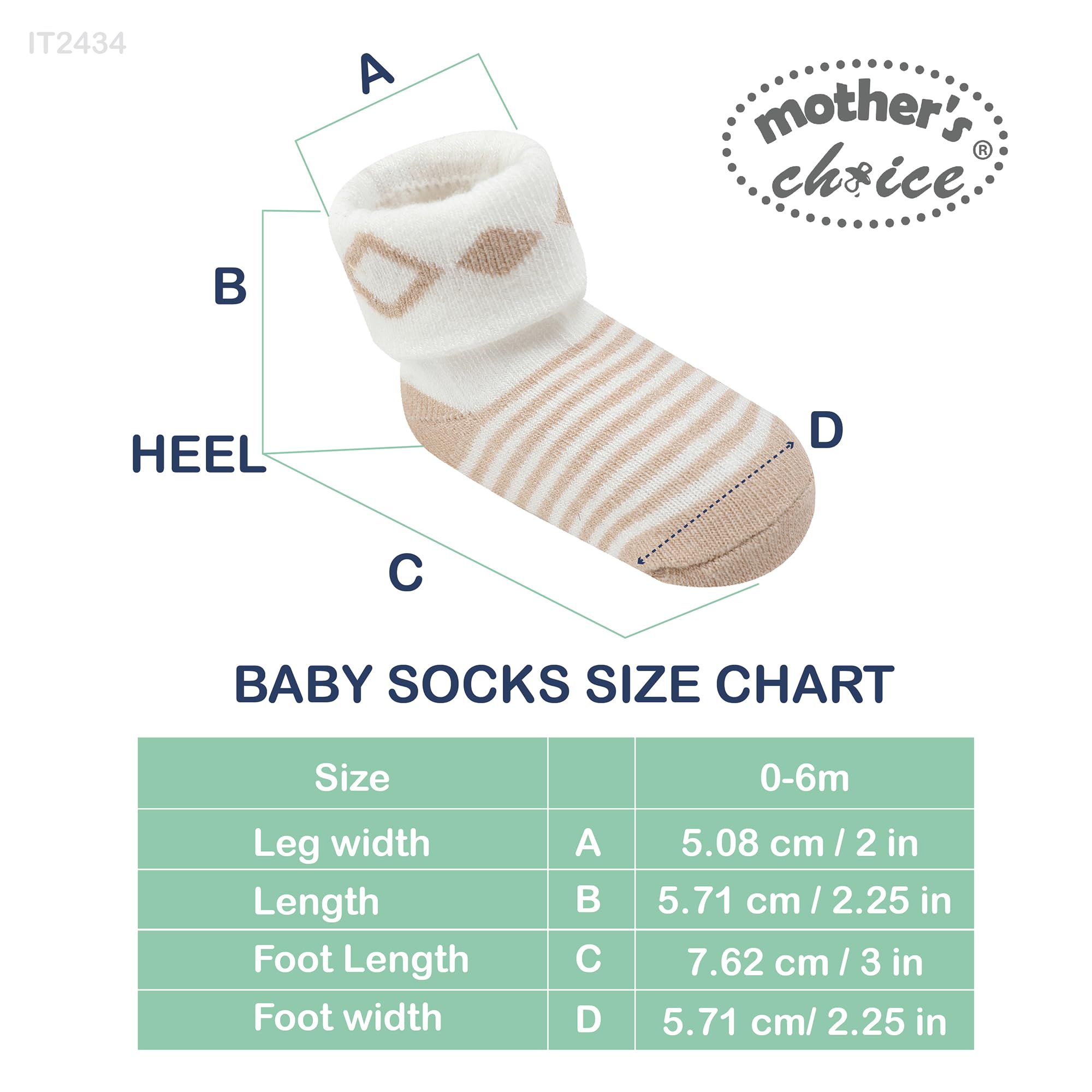 Mother's Choice Organic Cotton Baby Socks, 12 Pairs, Unisex 0-6 Months - Soft, Hypoallergenic Newborn & Infant Socks - Baby Girl & Boy Gifts, (12Pcs, Brown)