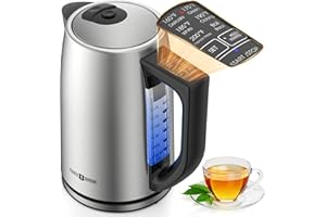 PARIS RHÔNE Electric Kettle Temperature Control, 1.7L Stainless Steel Tea Kettle, Hot Water Boiler with LED Light,1500 Watts for Fast Heat Up, Strix Thermostat, Auto Shut-Off, Boil-Dry Protection, Keeping Warm