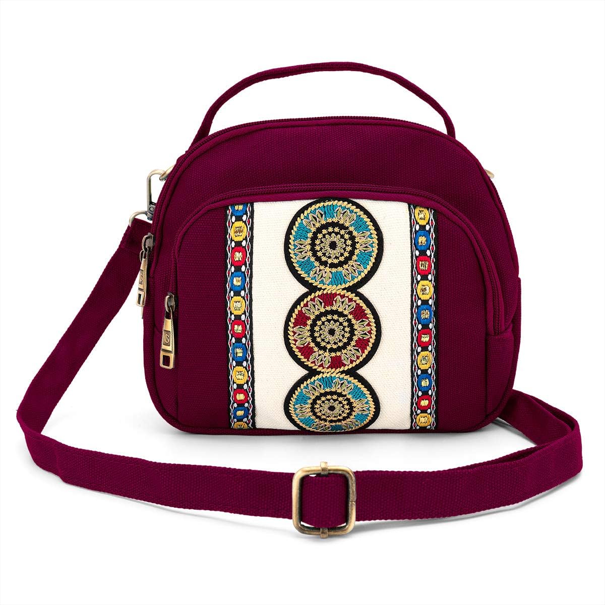 Small Canvas Crossbody Bag for Women Cell Phone Purses Travel Pouch Embroidered Shoulder Bag for Women Girls