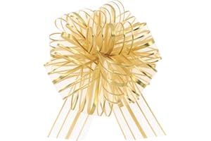FORBINBO 6 Pieces Pull Bow Large 6 Inch Organza Pull Bow Present Wrapping Pull Bow with Ribbon for Gift Wrapping Baskets Wedding (Gold)