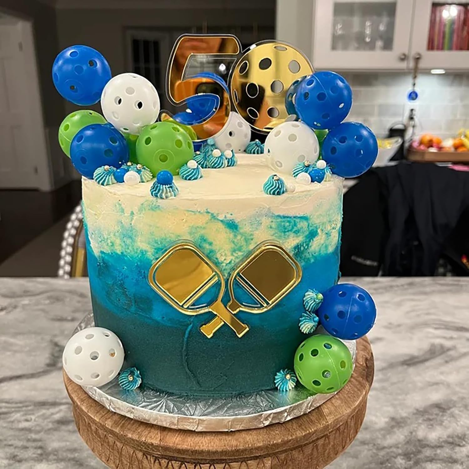 Photo 1 of Pickleball Cake Topper - Pickleballs & Paddles-50th Birthday Cake Topper with Pickleball and Paddles Acrylic Design Party Decorations Sport Theme Birthday Decorations