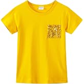 Noomelfish Girls Short Sleeve Sequin Pocket T-Shirts Casual Cotton Tee Tops Blouse (4-12 Years)