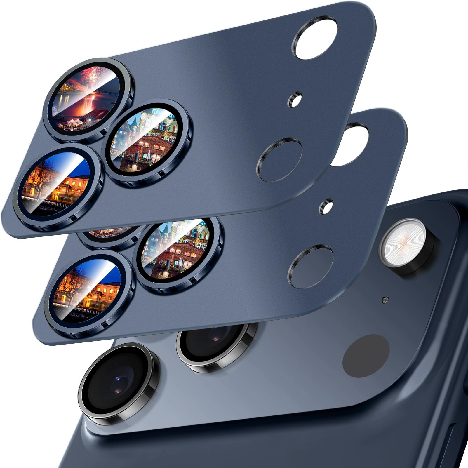Photo 1 of SiHPuoy 2 Pack Camera Lens Protector for iPhone 17 Pro Max Accessories, Metal Aluminum Alloy Tempered Glass Camera Protector, [Military Grade Shatterproof] [Case Friendly]-Blue