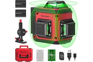 Revvstark Laser Level Pro Kit, 3X360° Self-leveling Tool for Construction, Tiling Floor & Picture Hanging, 3D Cross Line Level with Fine-tuning Bracket, 12 Lines level Tool with 2 * 2400mAh Battery
