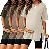Riyiper 4 Pack Women's Maternity T Shirts, Short Sleeve Split Side Pregnancy Tee Tops Casual Loose Crewneck Maternity Clothes
