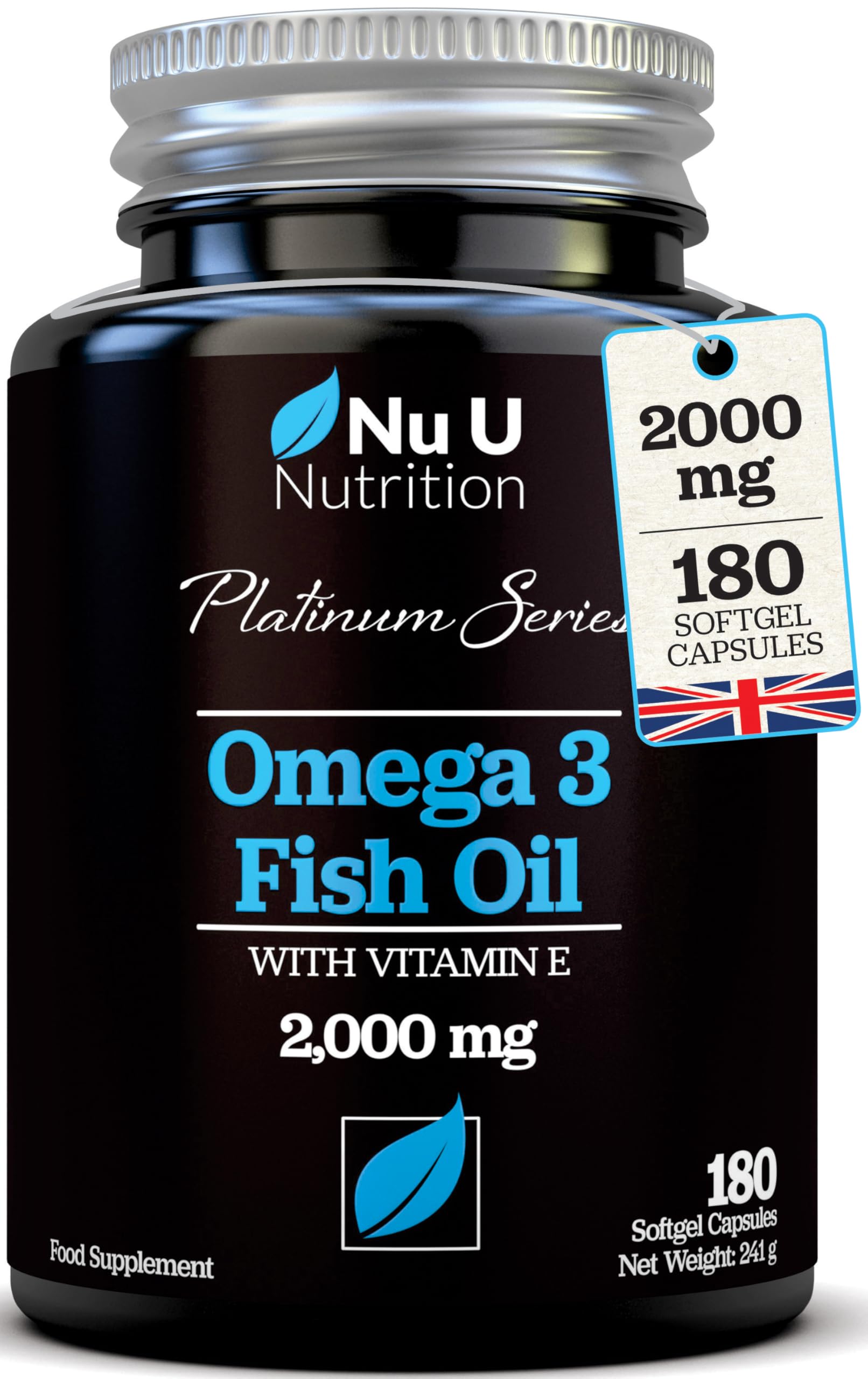 Omega 3 Fish Oil 2000mg per Serving - 180 Softgel Capsules - Premium Double Strength 660mg EPA & 440mg per Serving - 3 Month Supply - Sustainably Sourced - with Vitamin E - Nu U Nutrition