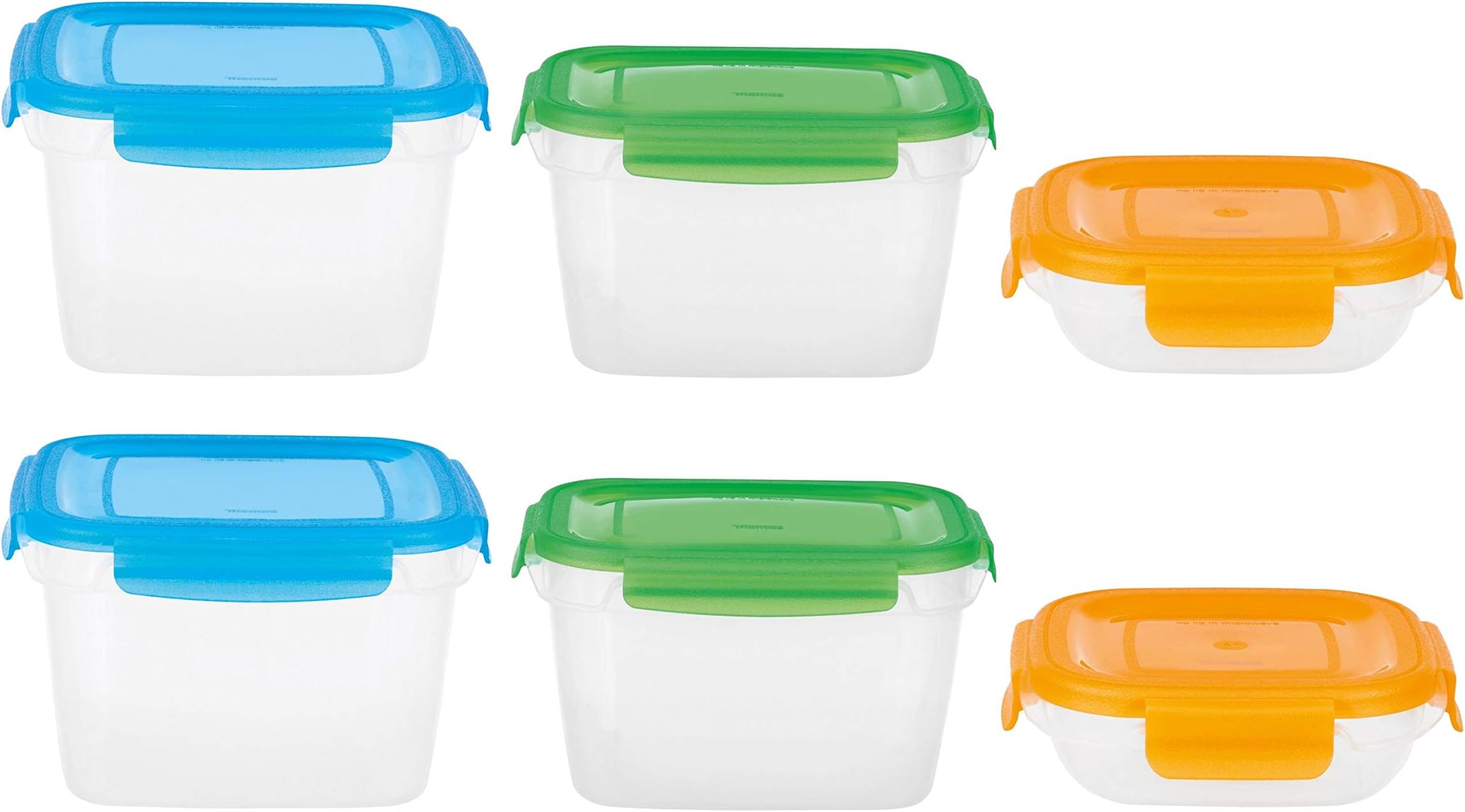 Thomas Fresh4 Storage Set Including 2X 1.9L Rectangular, 2X 0.5L Square and 2X 2.9L Square Plastic Storage Containers