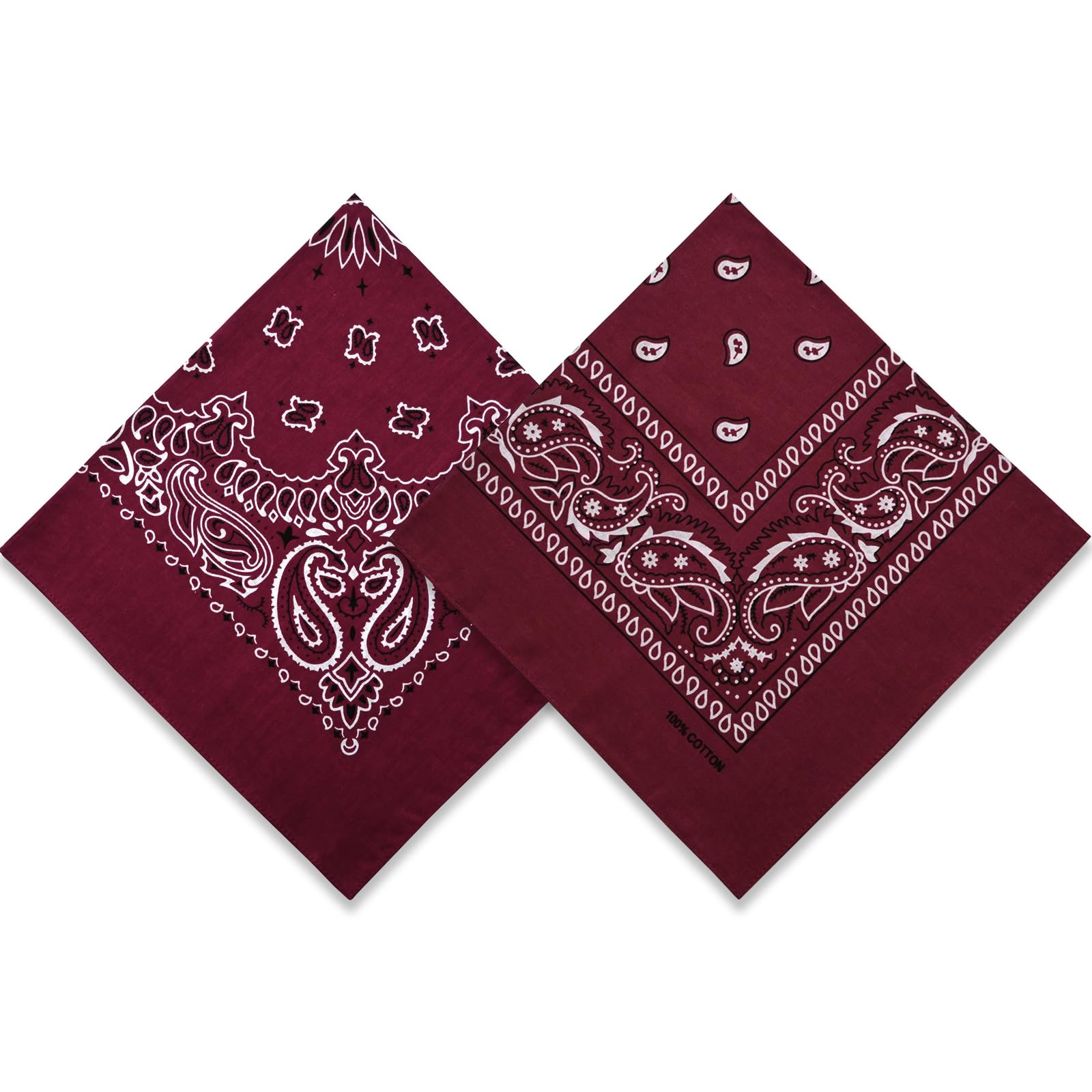 Photo 1 of 2 Pack Types of Paisley Pattern Bandanas, 22x22 Inches Cotton Bandanas Handkerchief Face Mask for Men & Women (Burgundy-2 Pack)